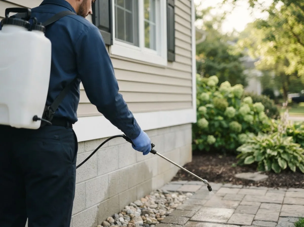 Pest control technician inspecting a home in Branchville, VA